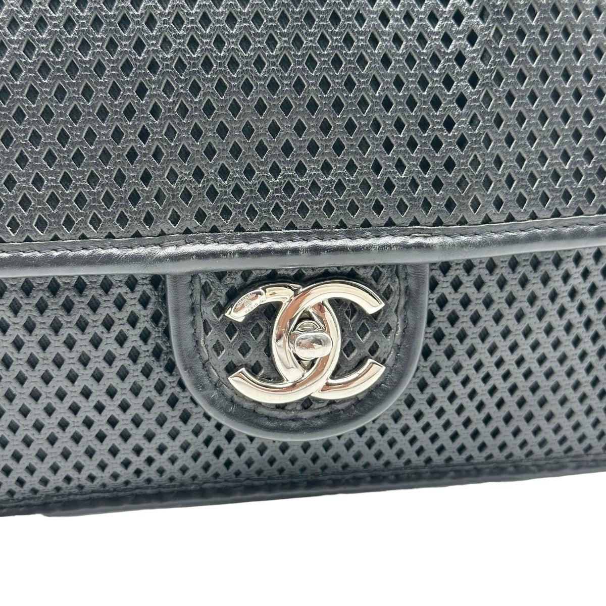 Chanel Black Perforated Leather Medium Flap Shoulder Bag