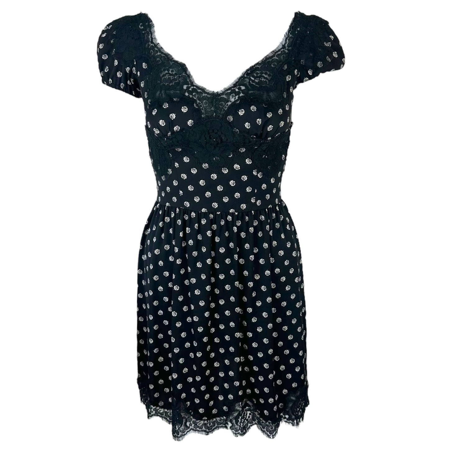 Dolce & Gabbana Black Silk Polka Dot Floral Mini Dress