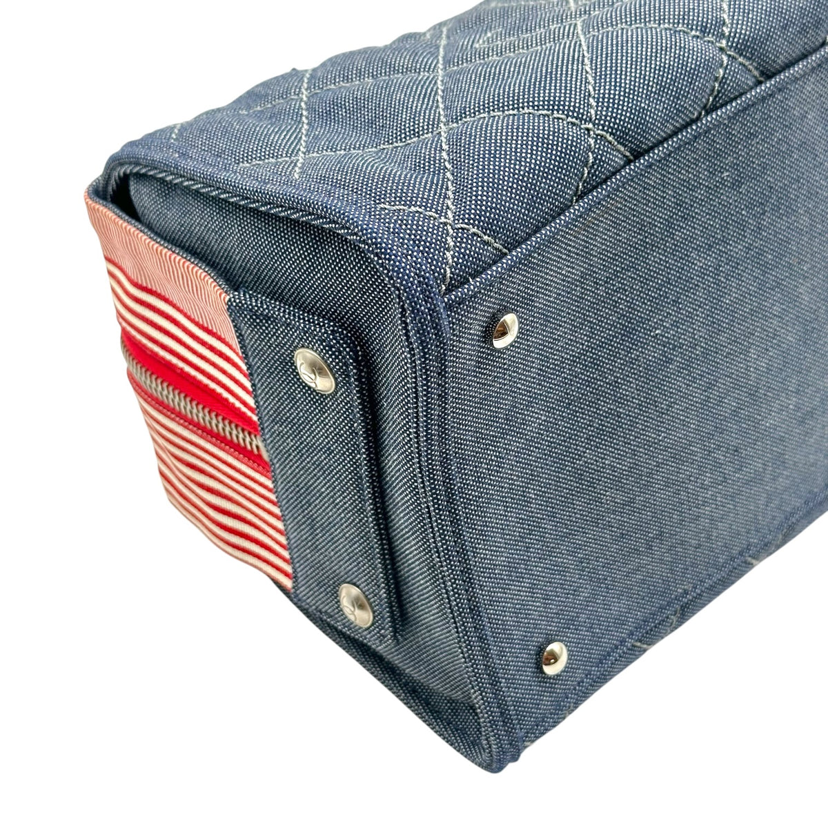 Chanel Blue Denim Red Striped Bowler Shoulder Bag