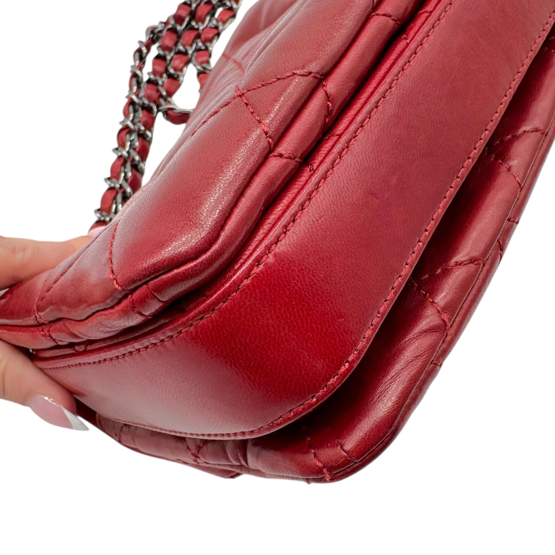 Chanel Burgundy Red Matelasse Small Accordion Flap Bag