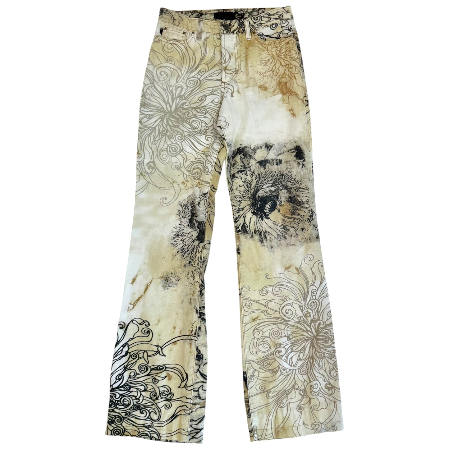 Just Cavalli Roberto Cavalli Beige & Black Floral Printed Jeans & Jacket Set