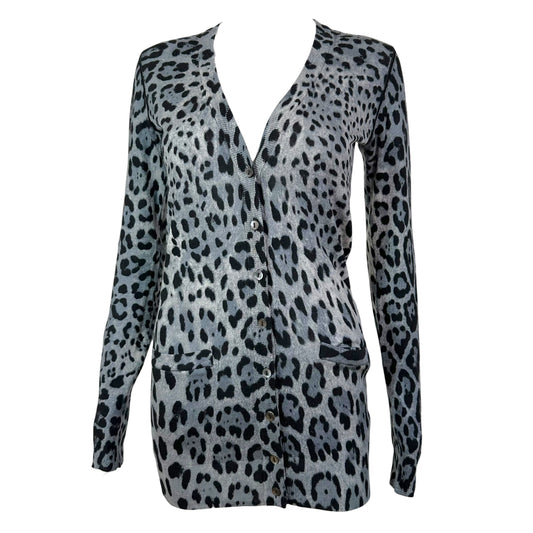 Dolce & Gabbana Gray Leopard Print Longline Cardigan