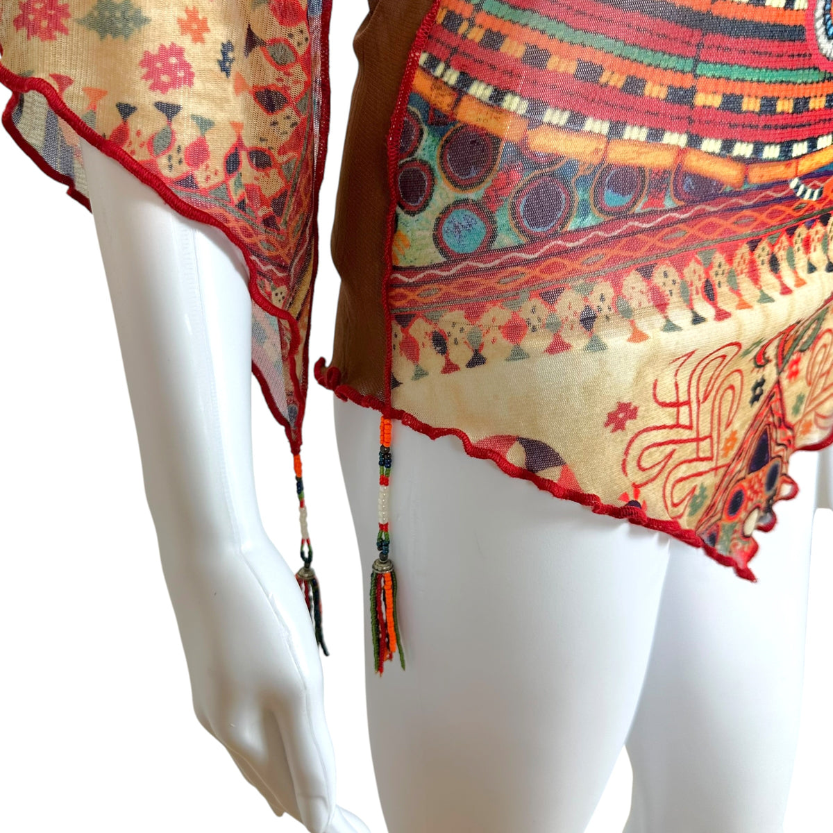Jean Paul Gaultier Burgundy Multicolor Tribal Print Blouse