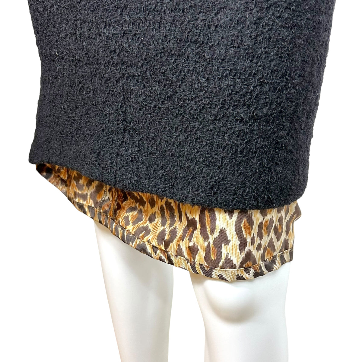 Dolce & Gabbana Black Tweed Denim Leopard Print Midi Skirt