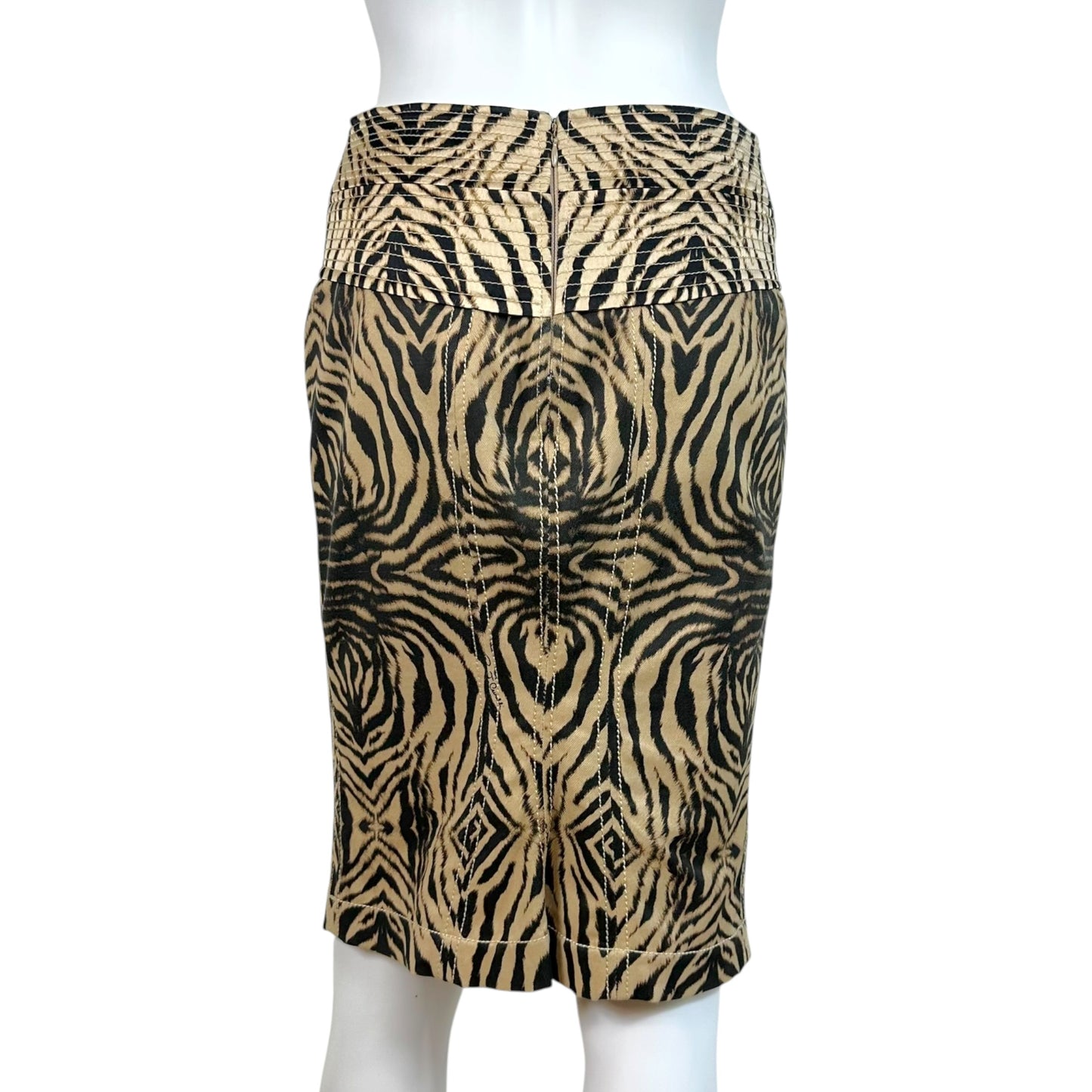 Roberto Cavalli Denim Midi Skirt Brown Zebra Print