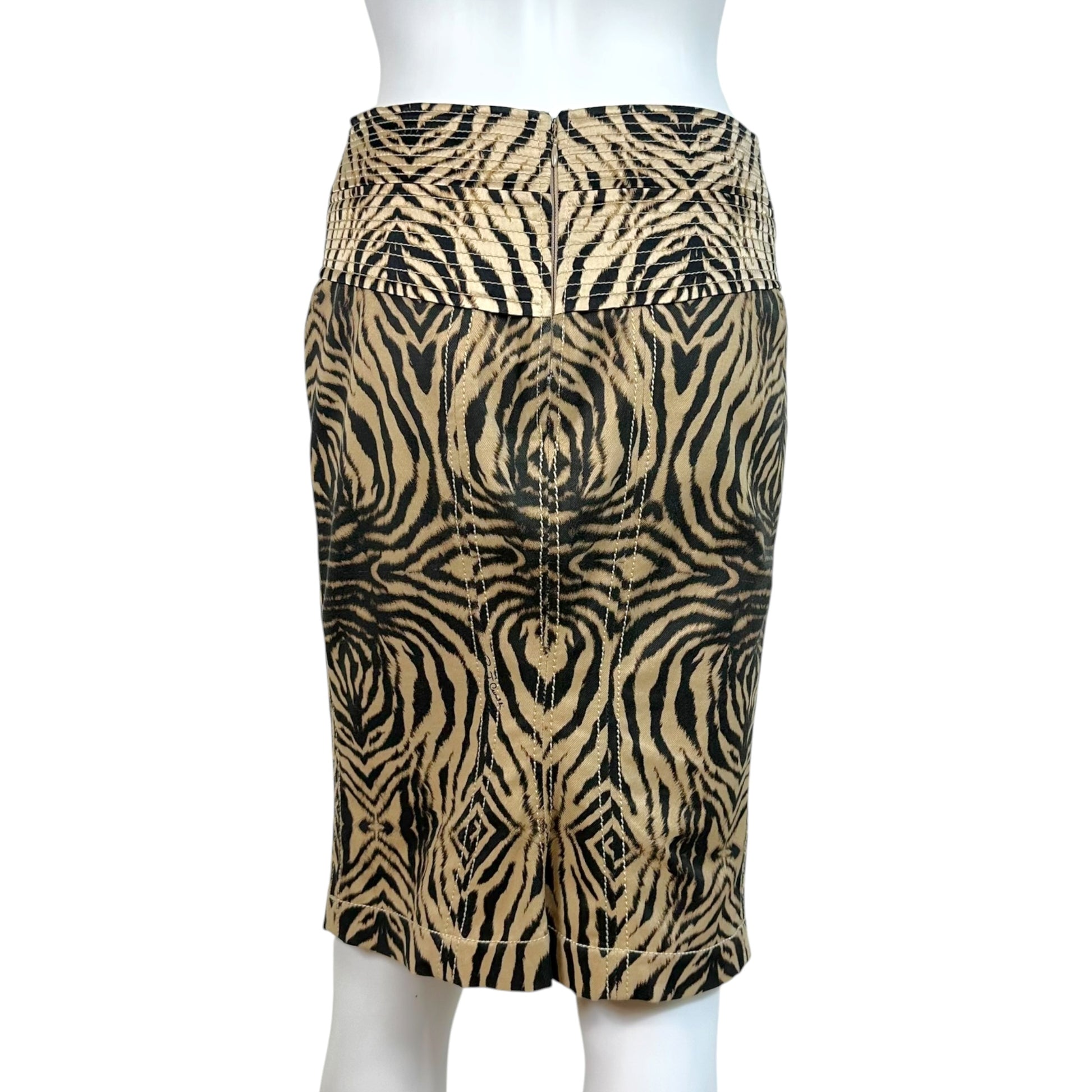 Roberto Cavalli Denim Midi Skirt Brown Zebra Print