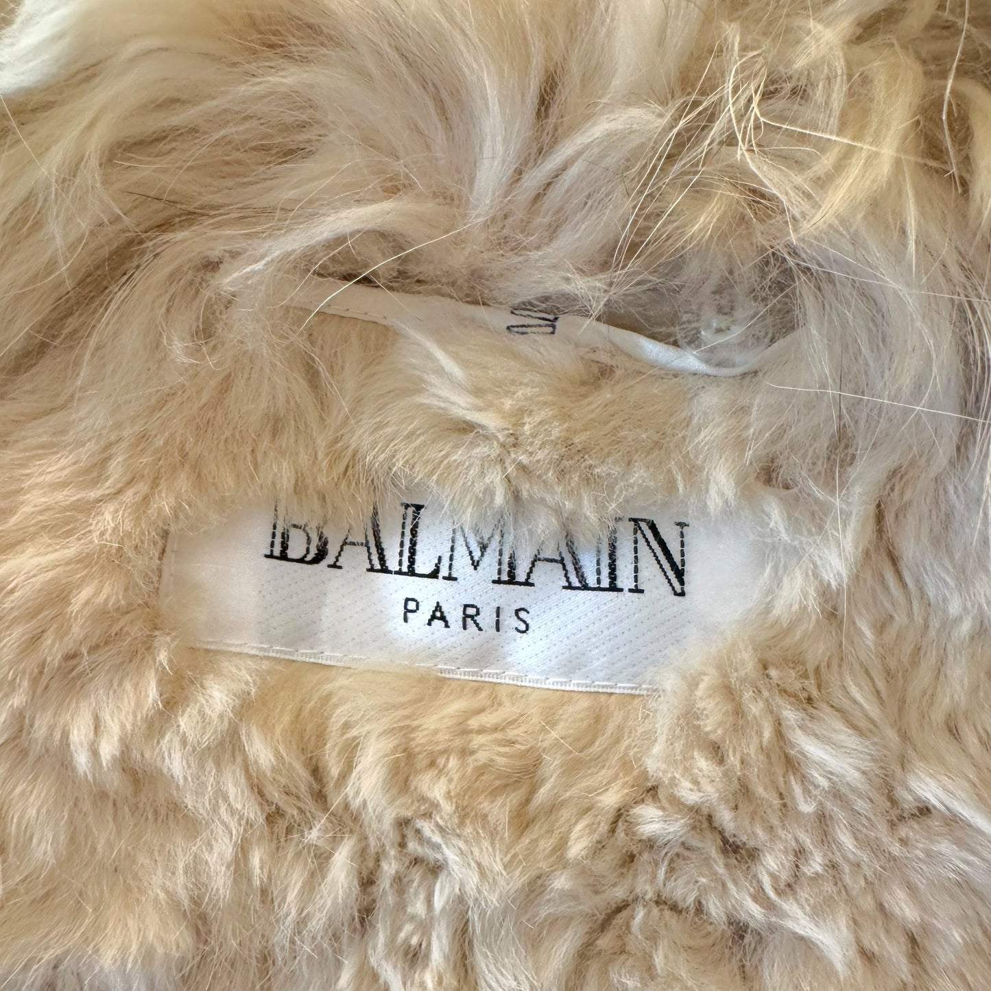 Balmain Ivory Silk Coyote Fur Coat Tailored Fit 1990s