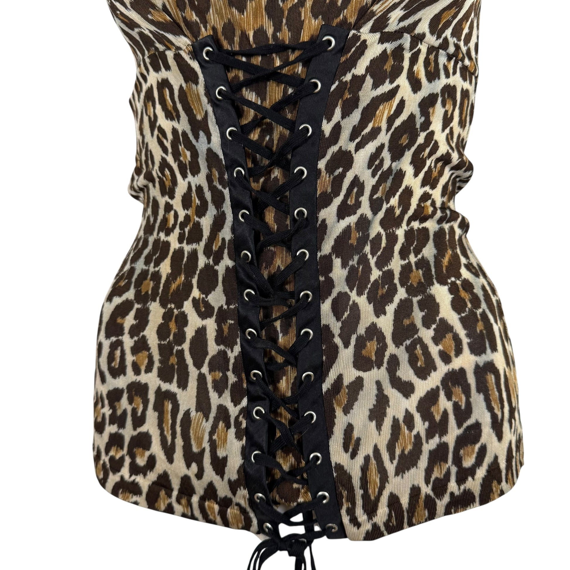 Dolce & Gabbana Leopard Print Lace Up Tank Top