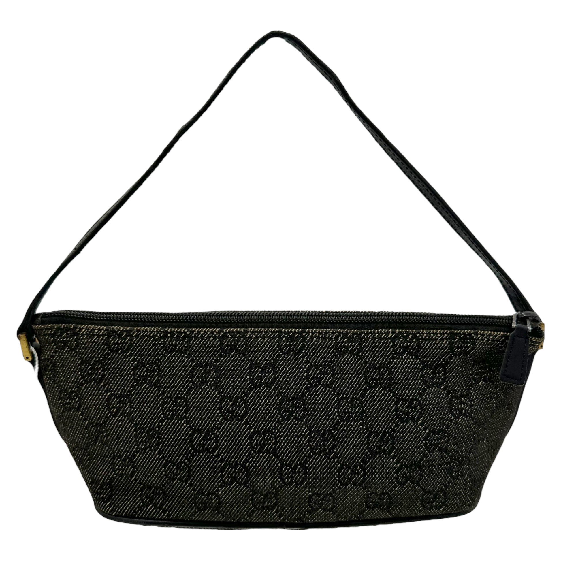 Gucci Gray Denim Monogram Pochette Boat Bag