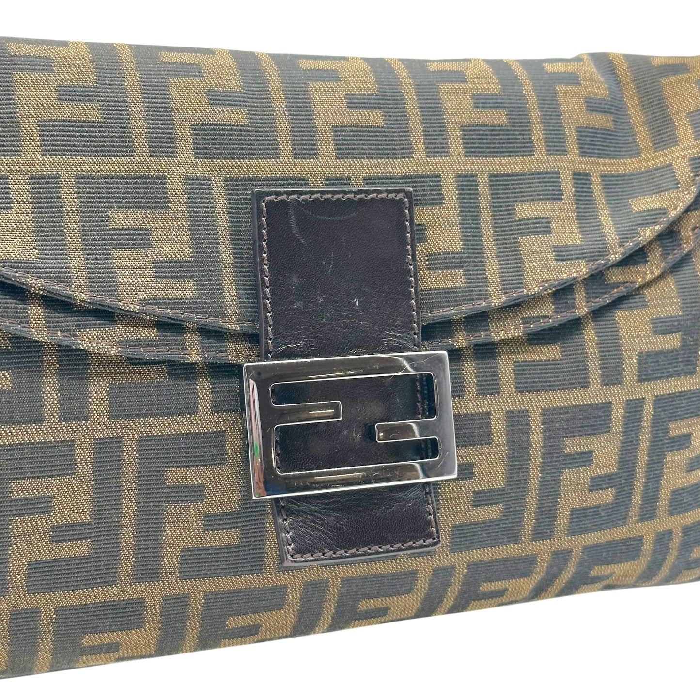 Fendi Brown Zucca Monogram Fold-Over Baguette Bag