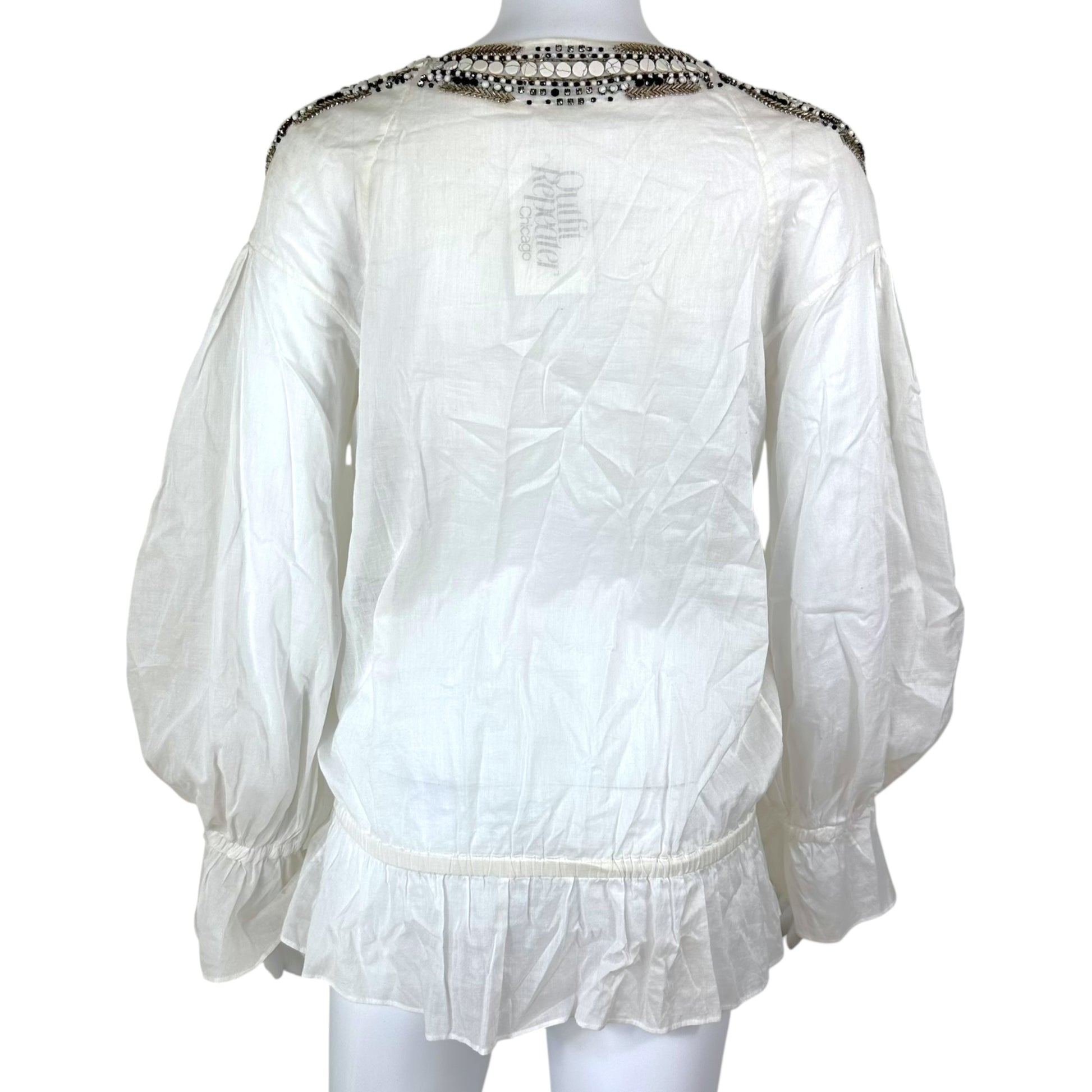 Roberto Cavalli White Beaded Peasant Blouse - Outfit Repeater