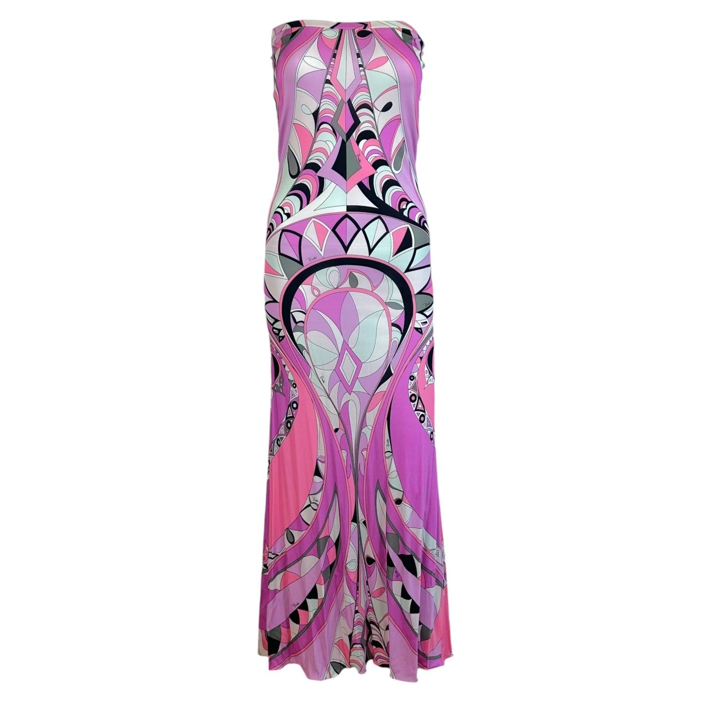 Emilio Pucci Pink & Purple Printed Silk Knit Strapless Maxi Dress