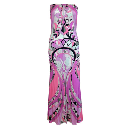 Emilio Pucci Pink & Purple Printed Silk Knit Strapless Maxi Dress
