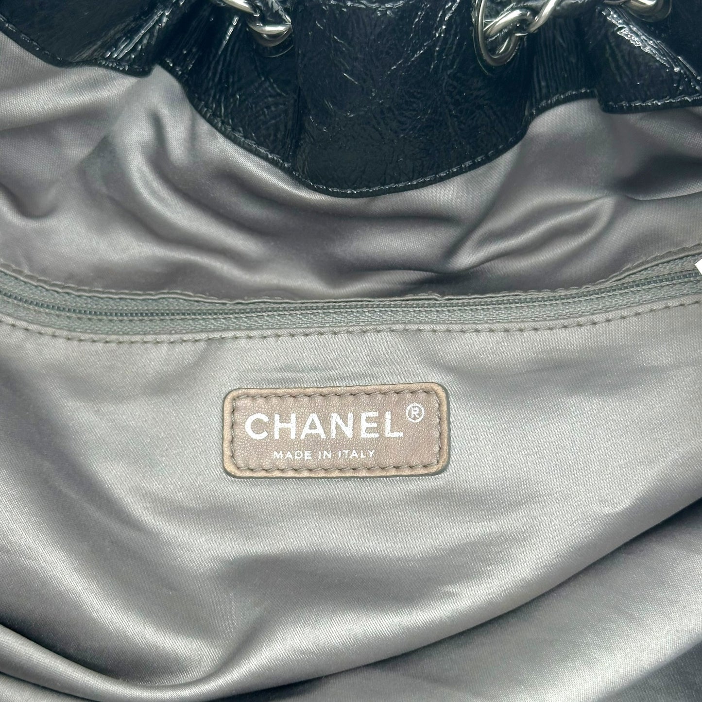 Chanel Black Patent Leather Coco Cabas PM Hobo Tote Bag 2008-09