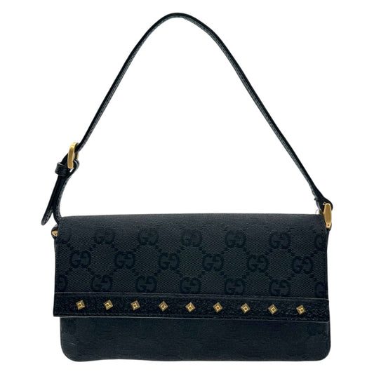 Gucci Black Monogram Gold Studded Mini Pochette Bag