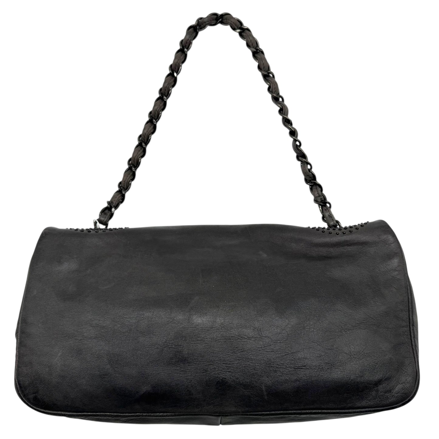 Chanel Gray & Black Studded CC Logo Lambskin Shoulder Bag 2008-09 - Outfit Repeater