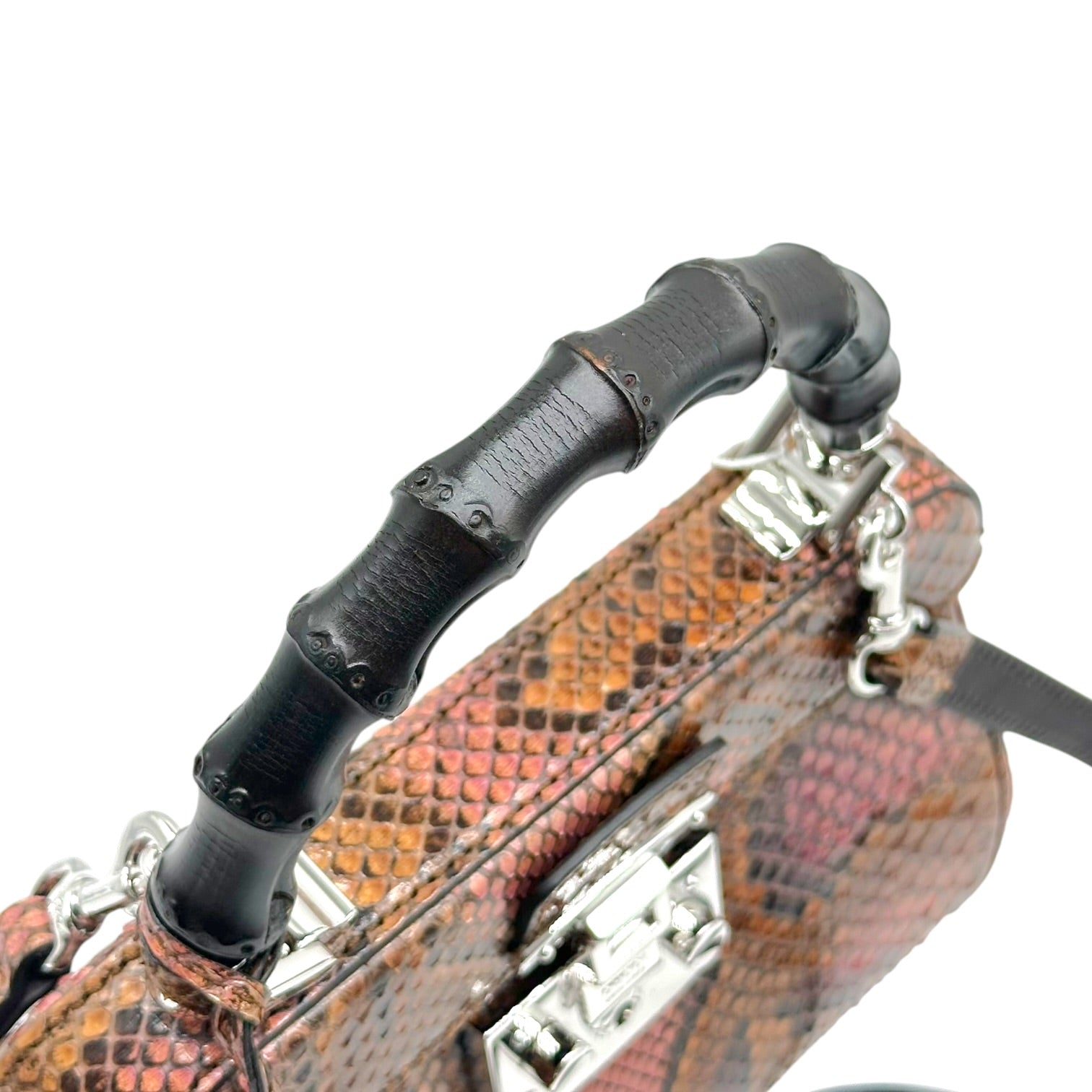 Gucci Python Bamboo Top Handle Lady Lock Bag