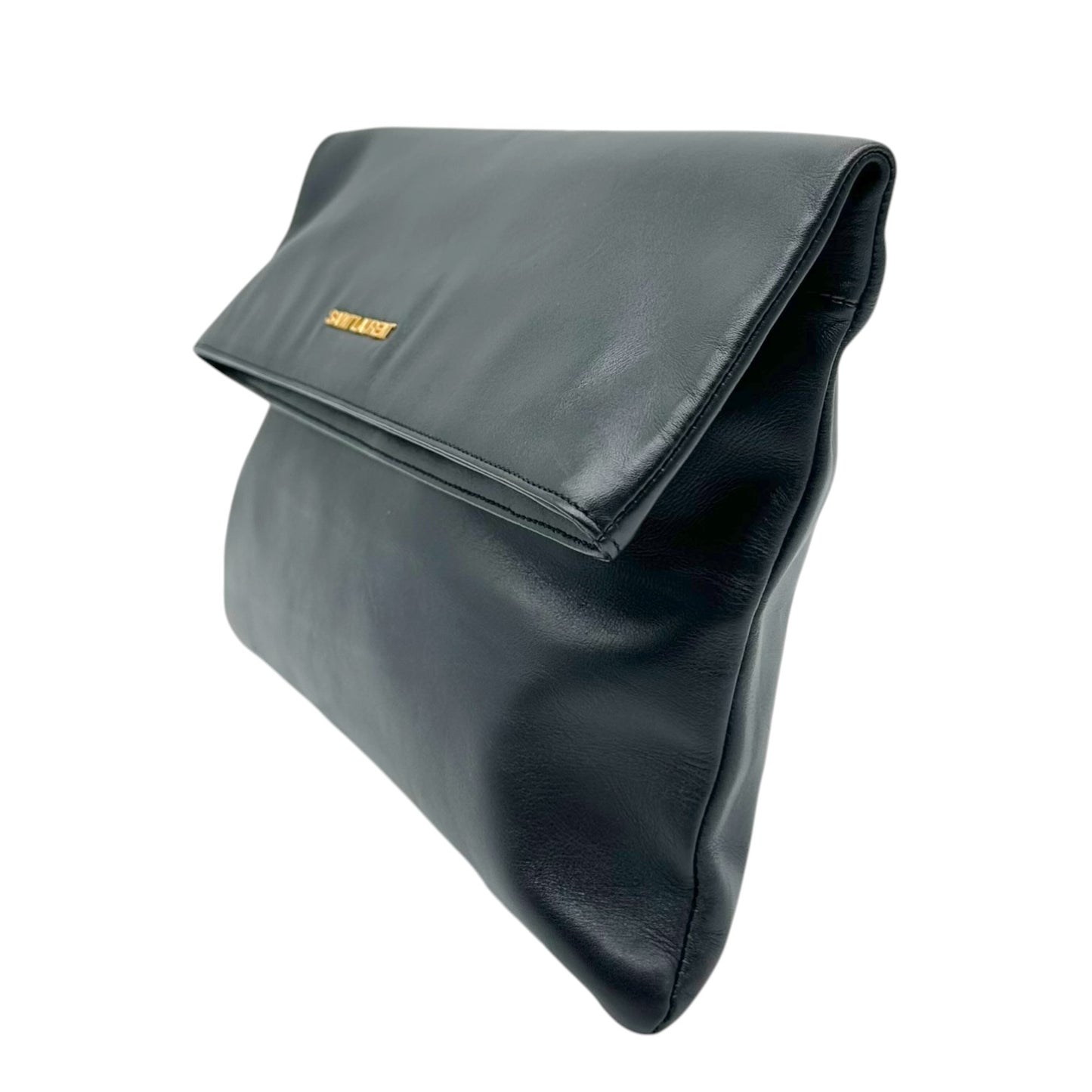 Saint Laurent Black Fold-Over Leather Clutch Bag
