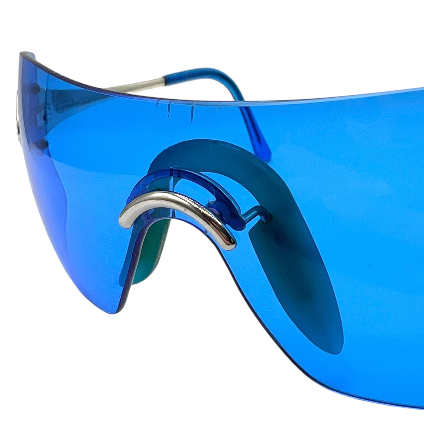Christian Dior Bright Blue Crystal Embellished Rimless Shield Sunglasses w/ Case
