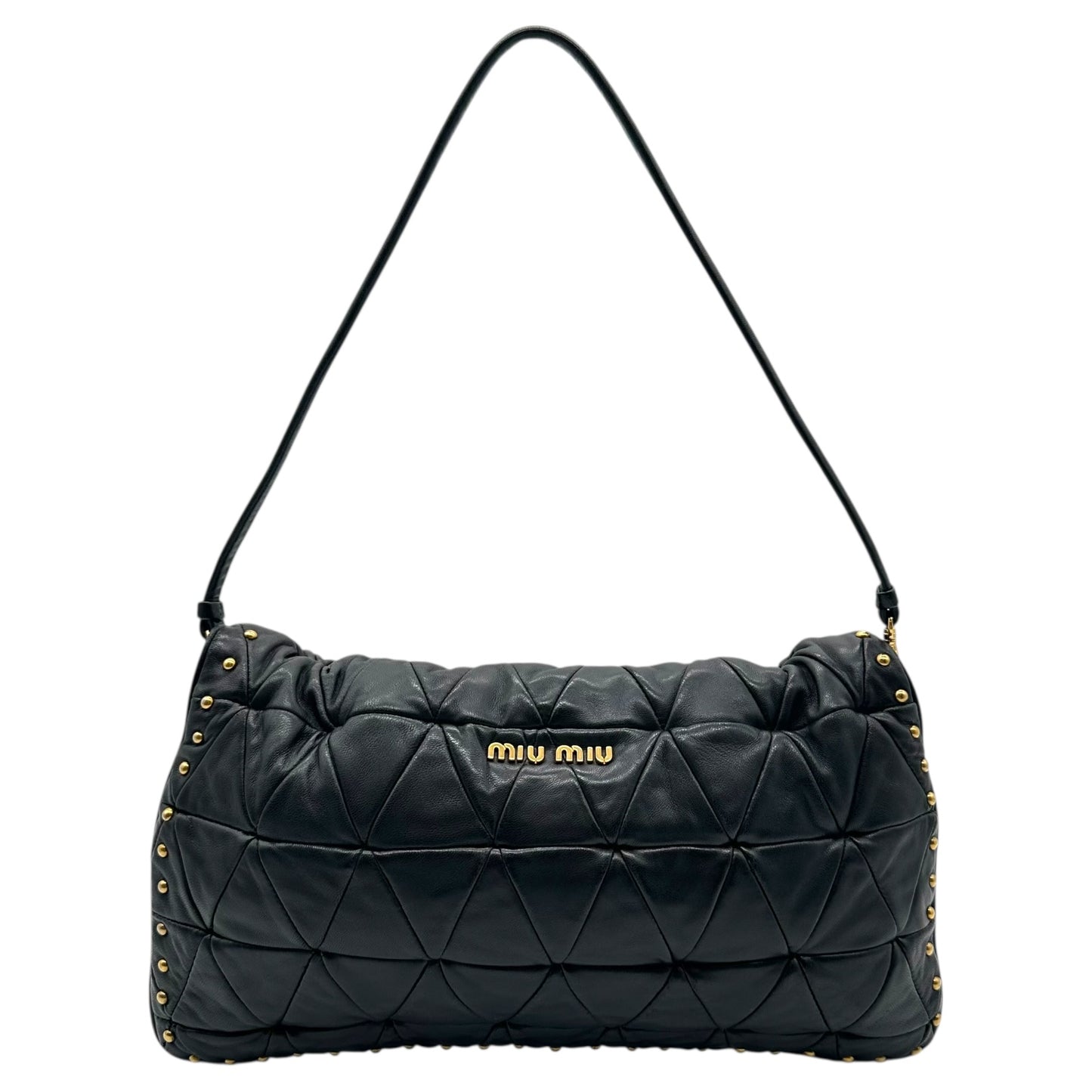 Miu Miu Black Leather & Gold Studs Quilted 2-Way Shoulder Clutch Bag - Outfit Repeater
