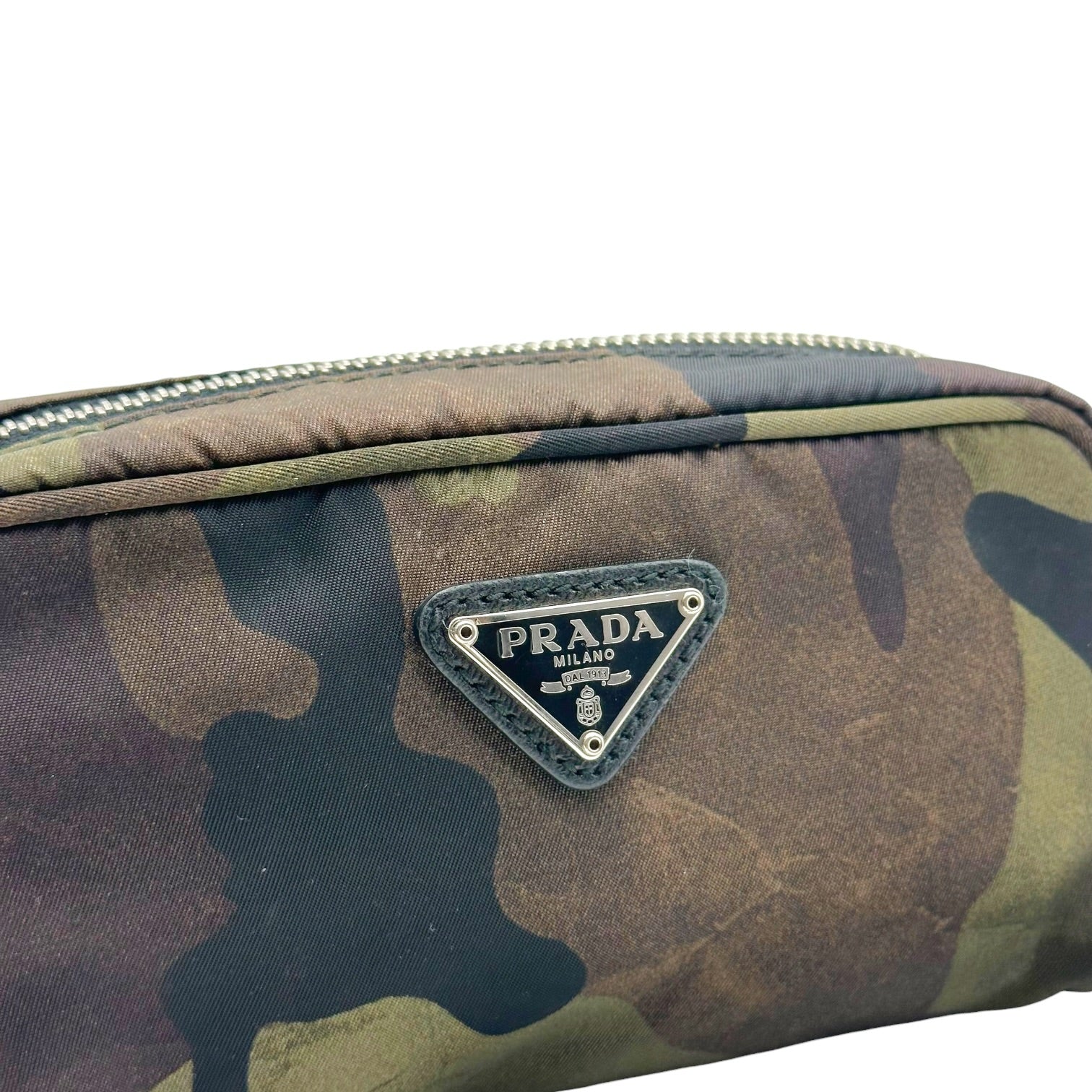 Prada Green Camouflage Print Cosmetic Pouch