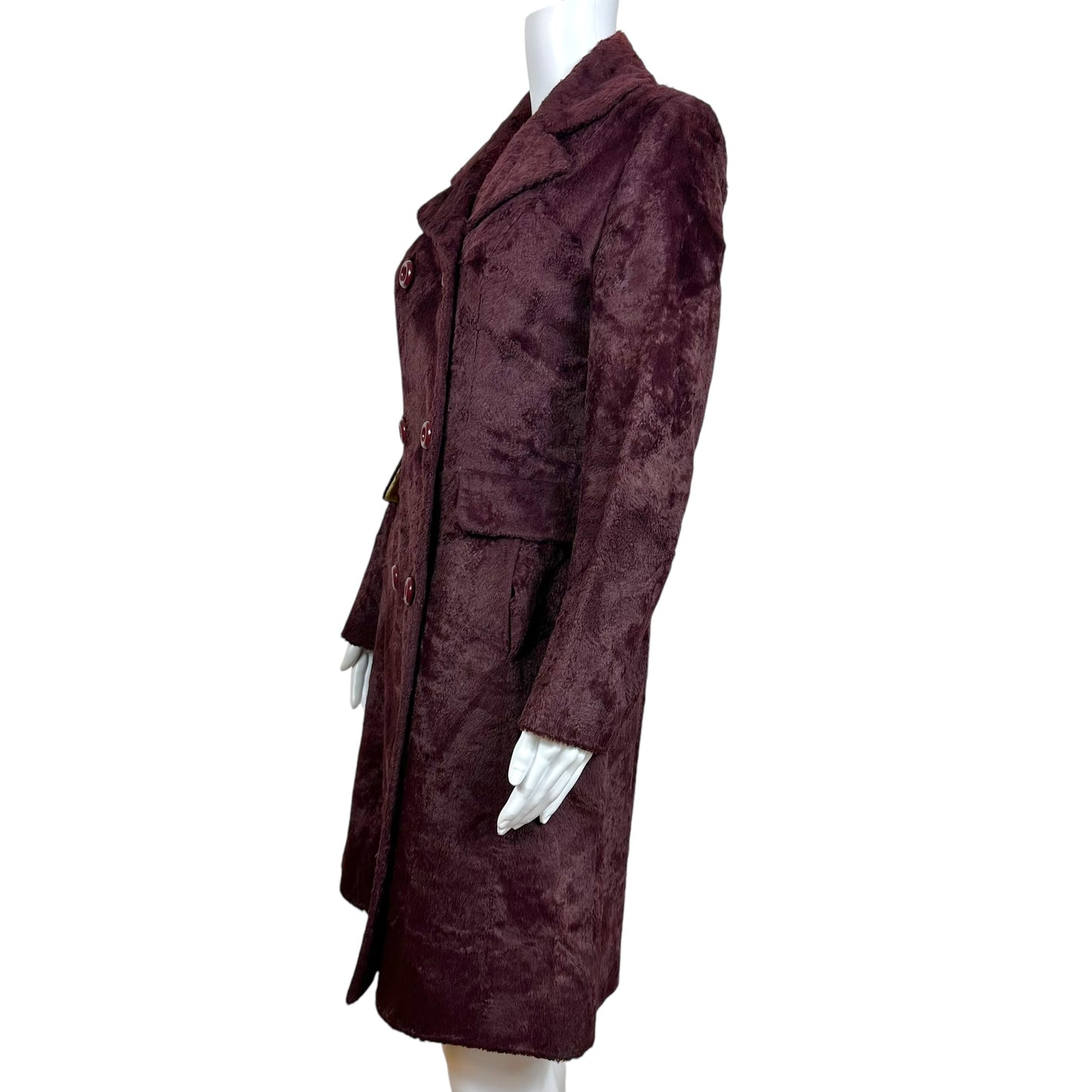 D&G Dolce & Gabbana Burgundy Faux Fur Trench Coat