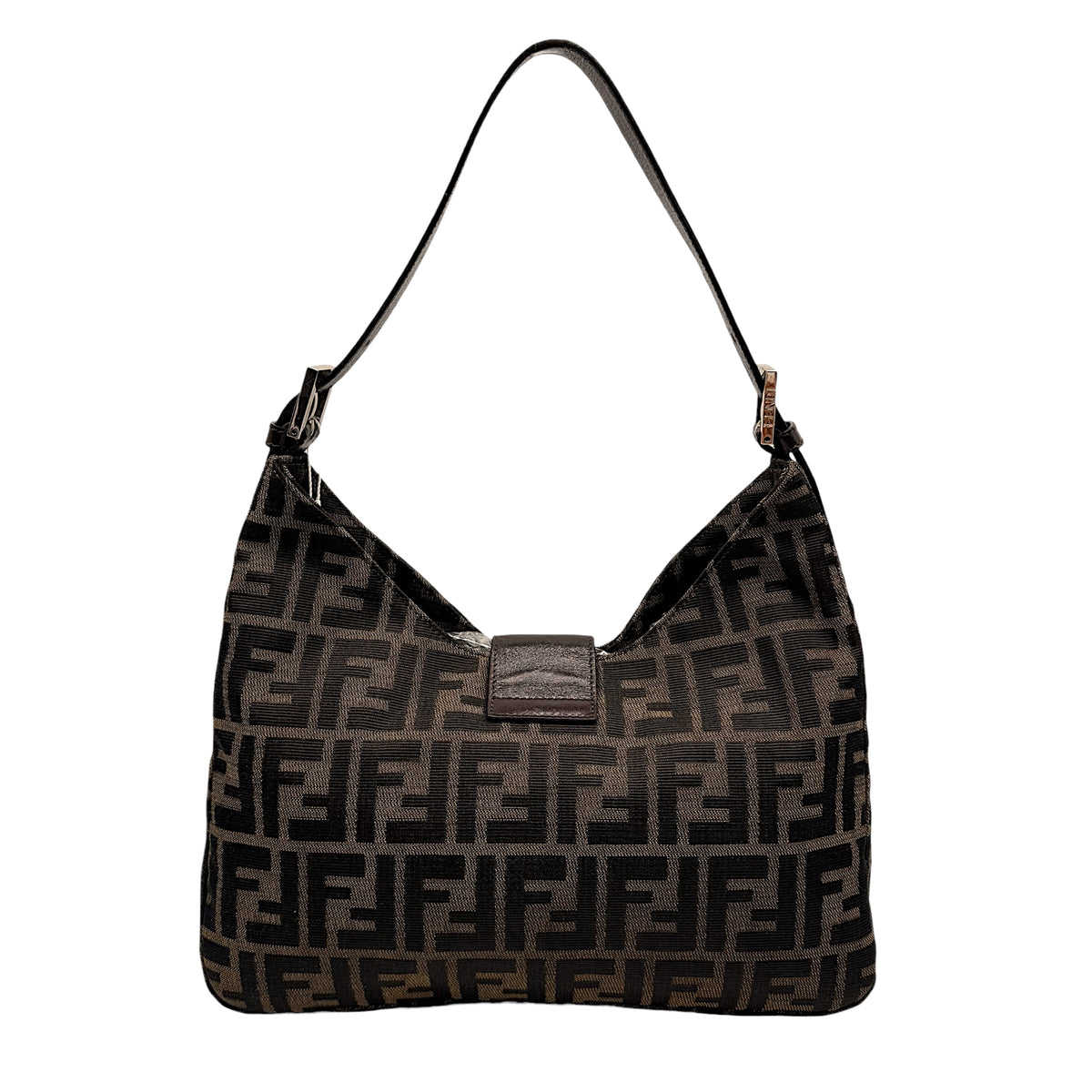 Fendi Brown Zucca Monogram Shoulder Baguette Bag