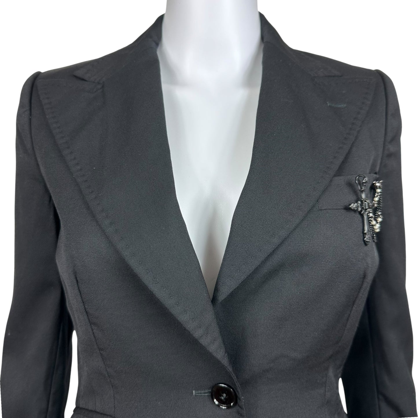 Dolce & Gabbana Black Blazer w/ Cross Brooch