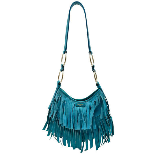 Yves Saint Laurent Rive Gauche by Tom Ford Turquoise Suede Fringe Shoulder Bag