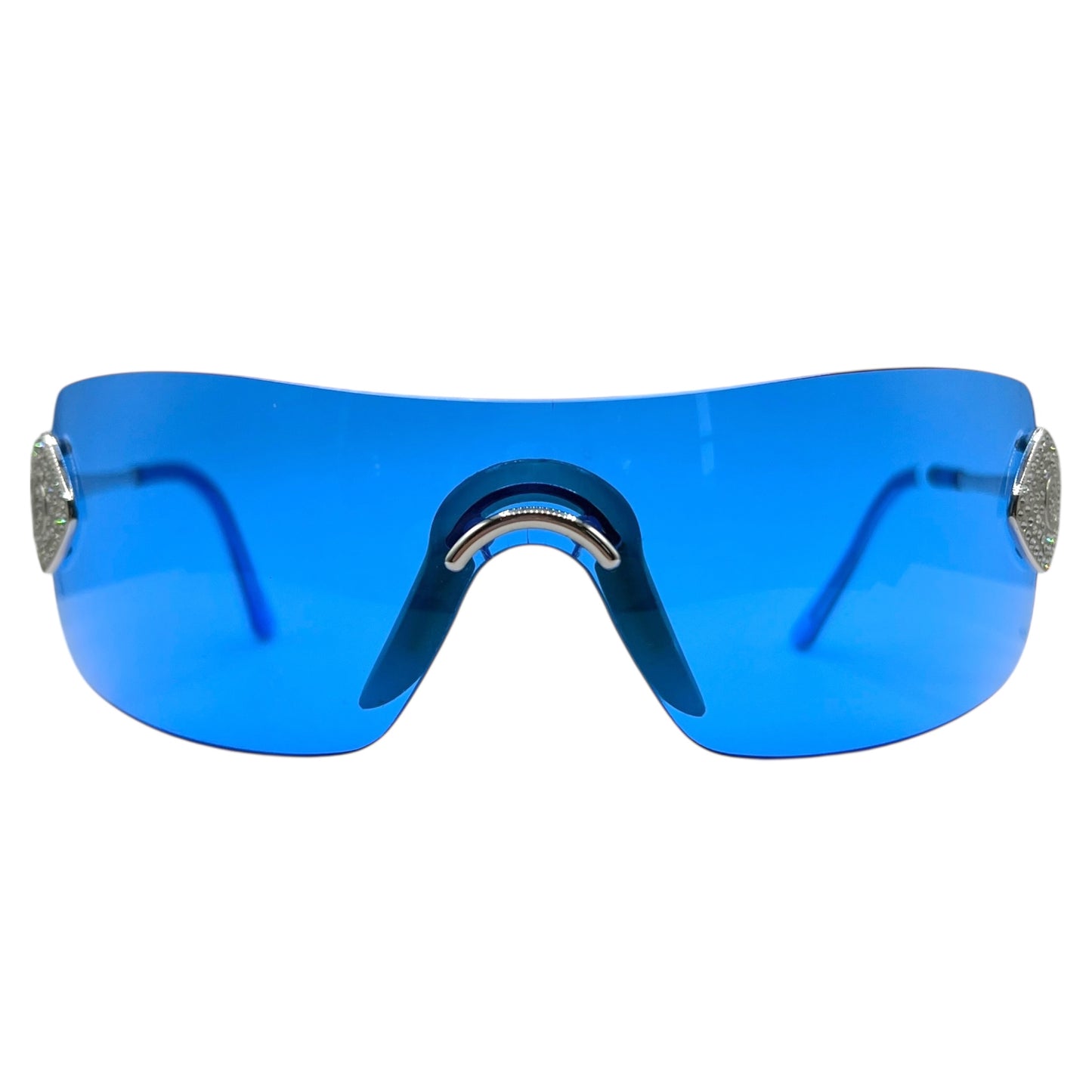 Christian Dior Bright Blue Crystal Embellished Rimless Shield Sunglasses w/ Case