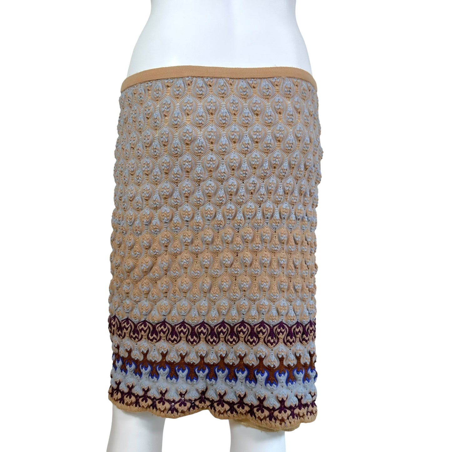 Missoni Beige & Blue Chevron Knit Midi Skirt