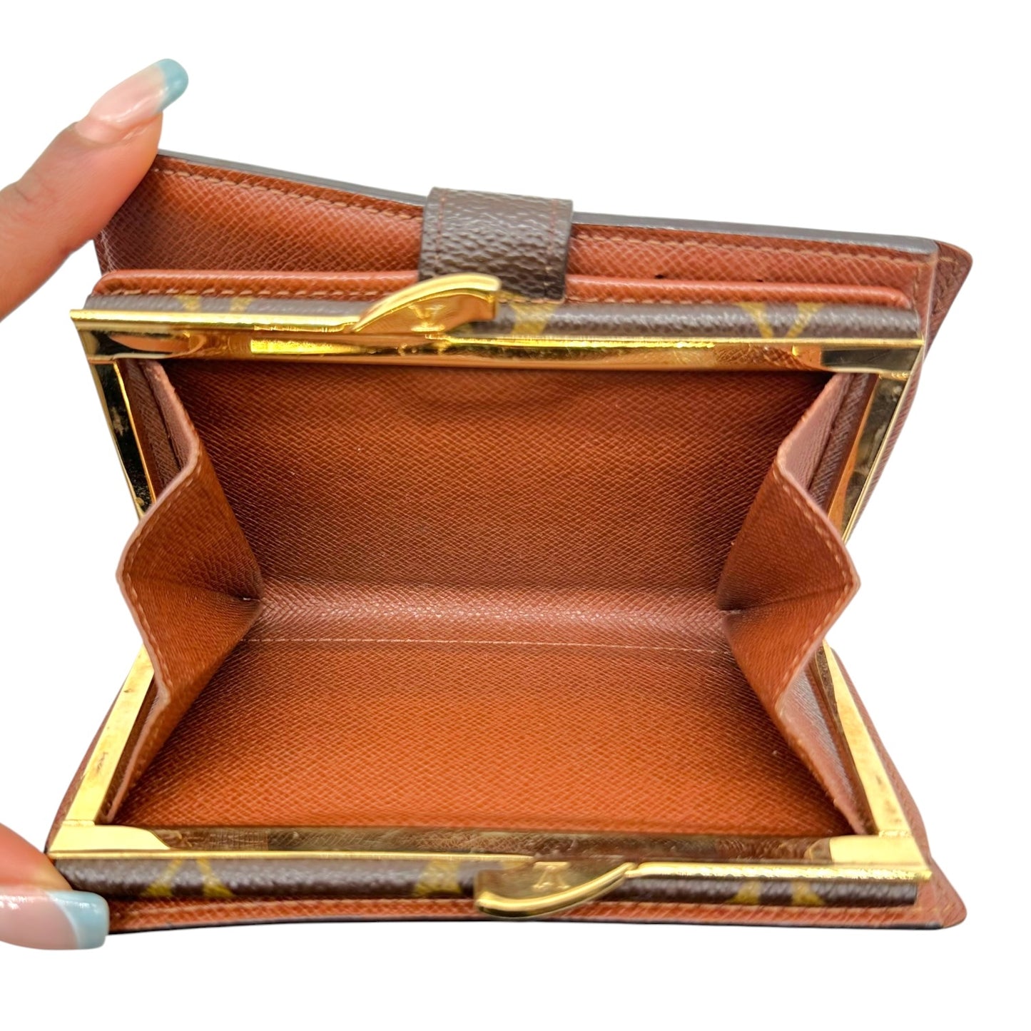 Louis Vuitton Monogram Kisslock Wallet Brown Tan