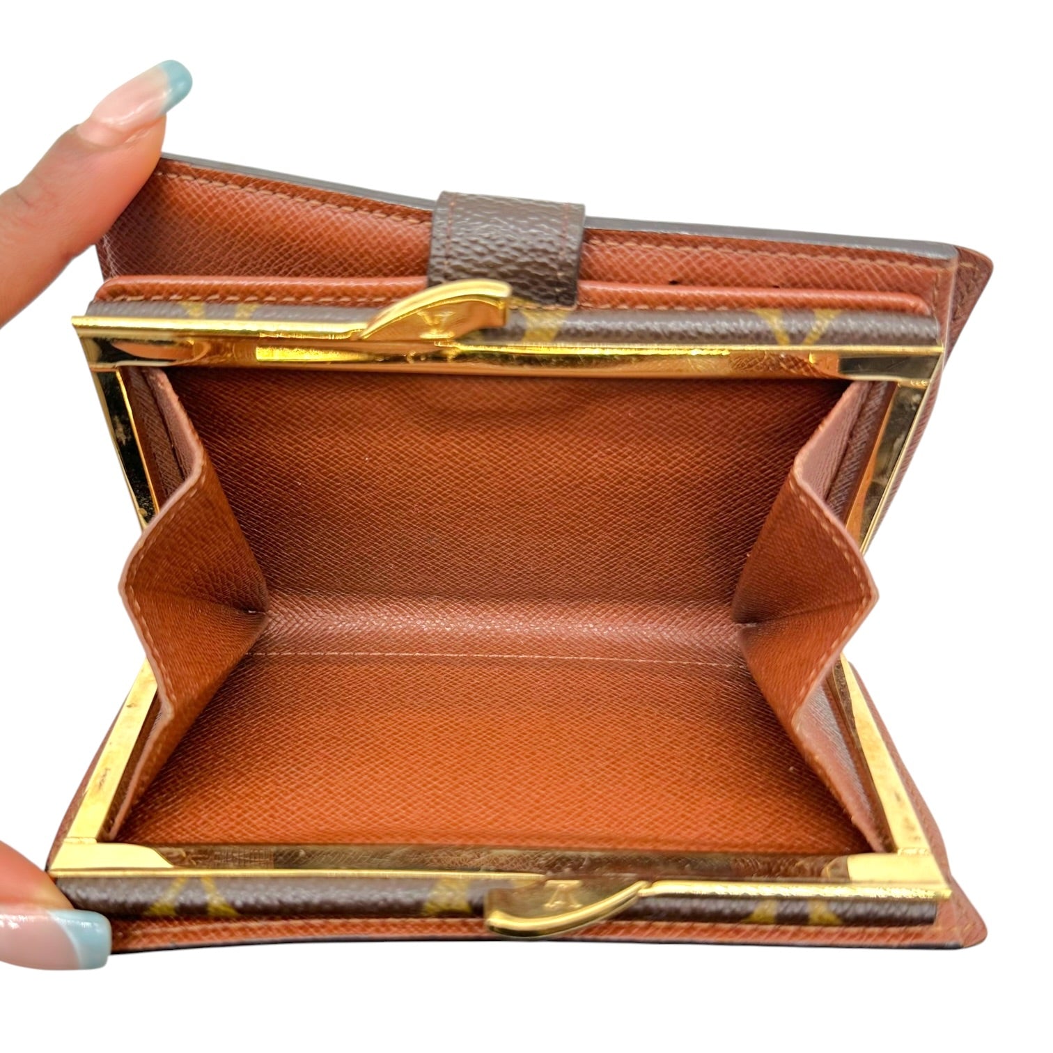 Louis Vuitton Monogram Kisslock Wallet Brown Tan