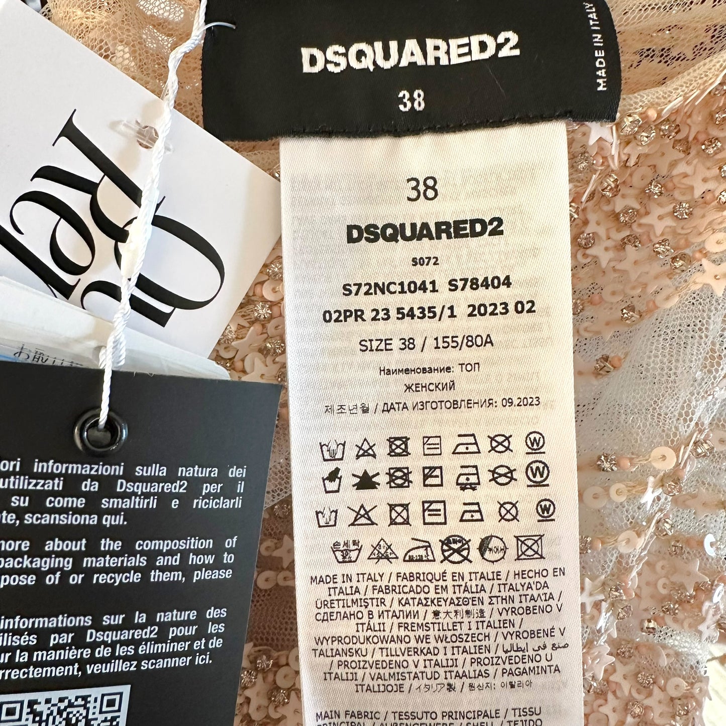 Dsquared2 F/W 2023 Runway Sample Semi-Sheer Sequin & Leather One Shoulder Crop Top