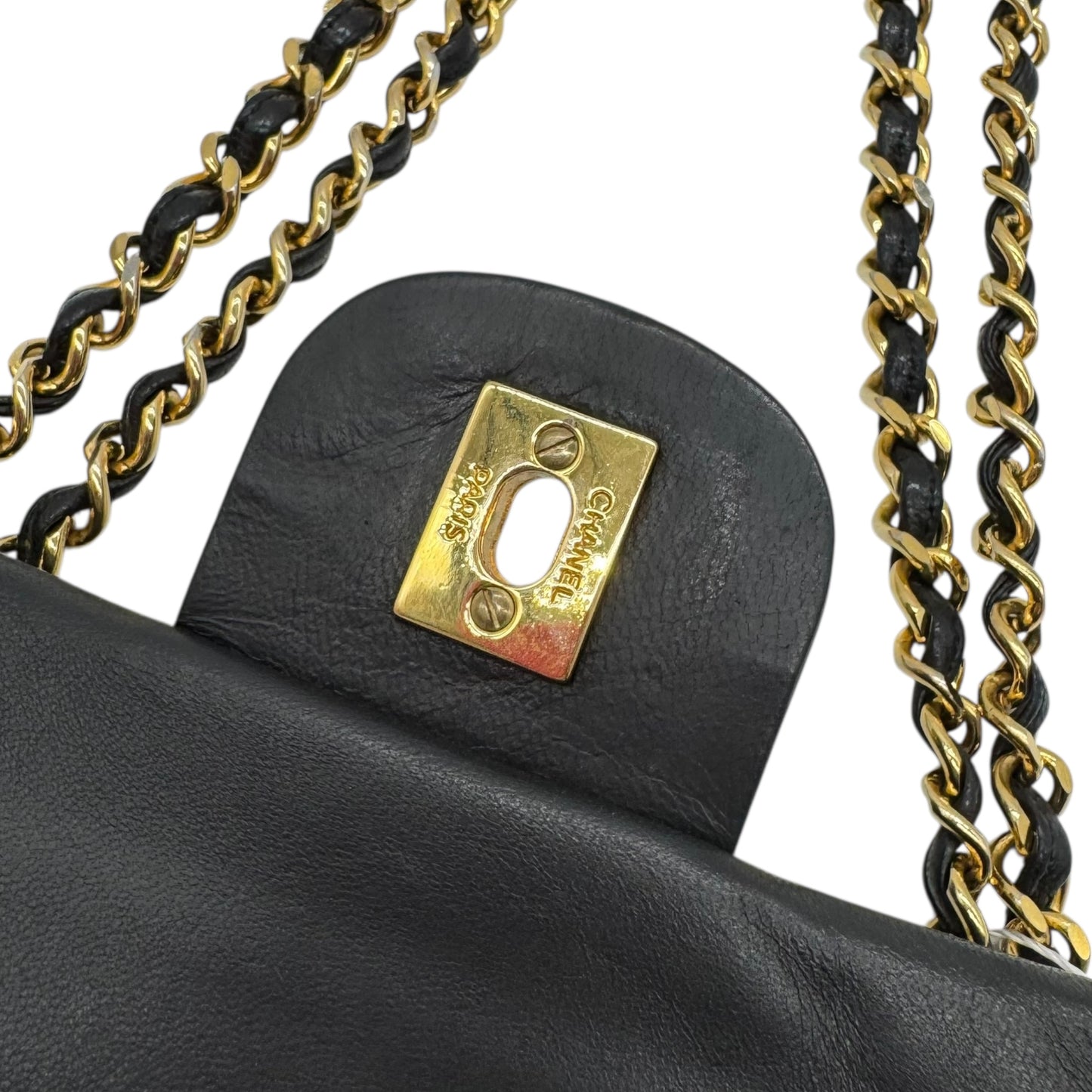 Chanel Black Lambskin Matelasse Quilted Classic Medium Double Flap Bag 1989-1991 - Outfit Repeater