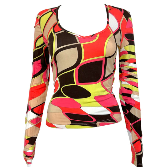 Emilio Pucci Pink & Brown Printed Long Sleeve T-Shirt NEW