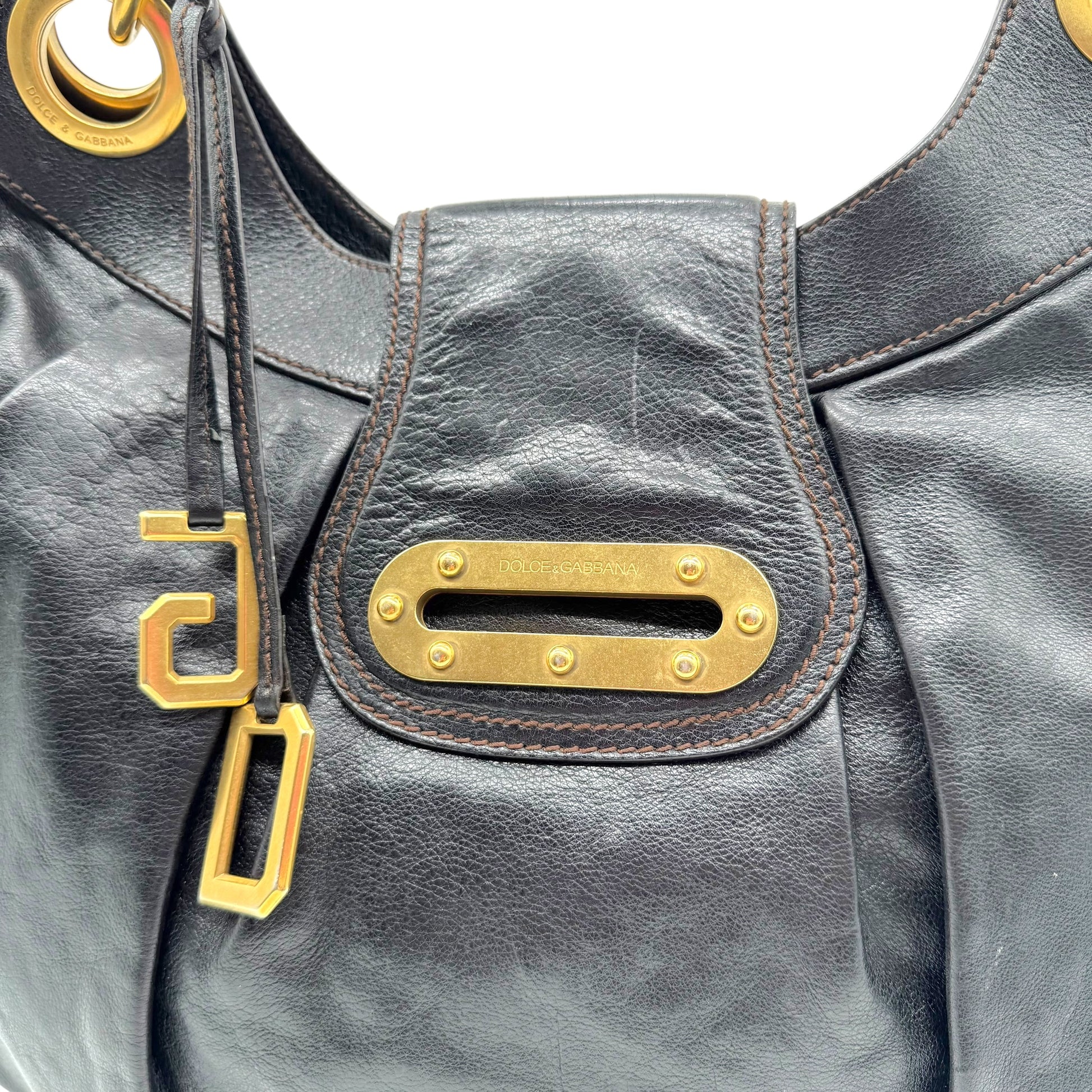 Dolce & Gabbana Black Leather & Gold Hardware Hobo Bag - Outfit Repeater