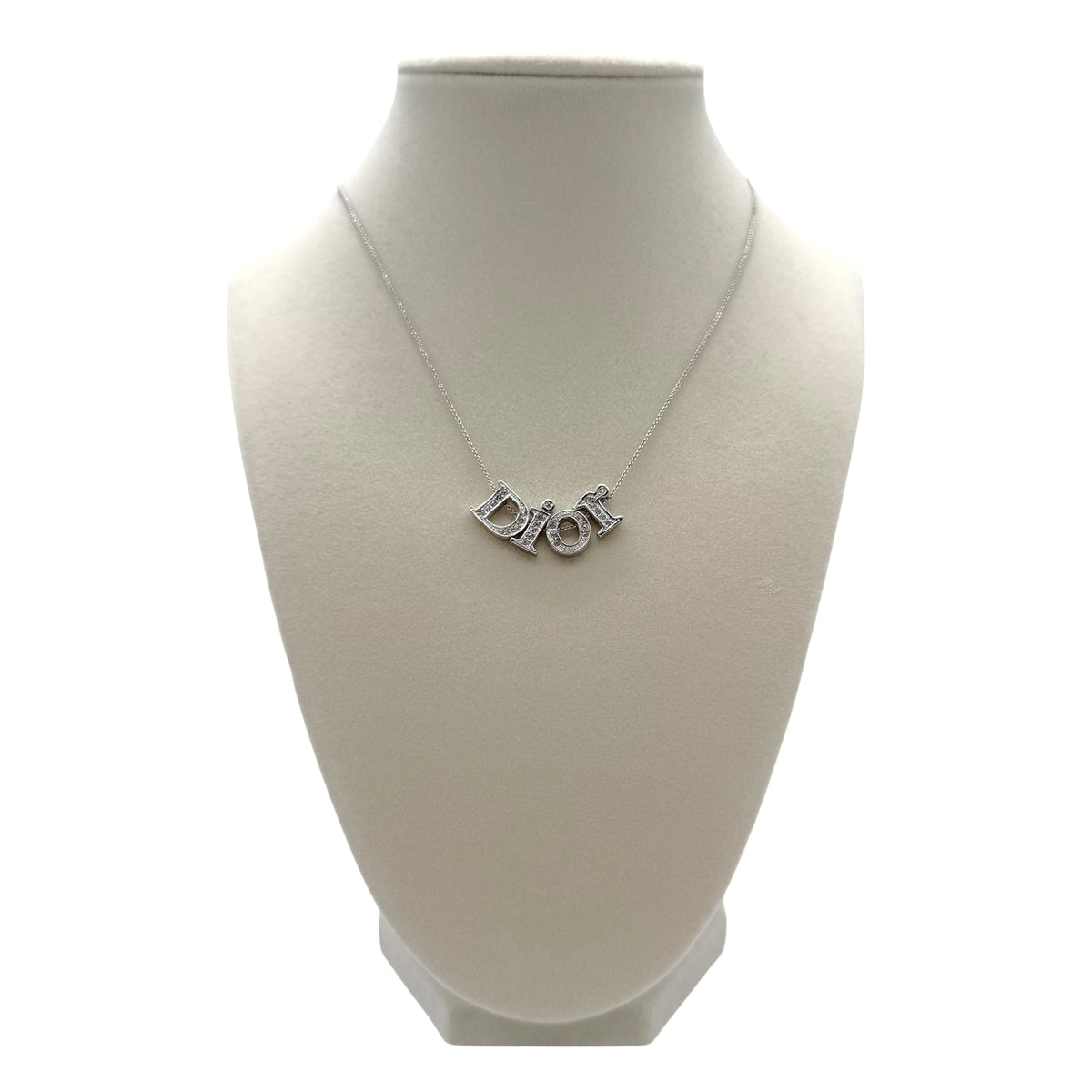 Christian Dior Silver Rhinestone Spell-Out Charm Necklace