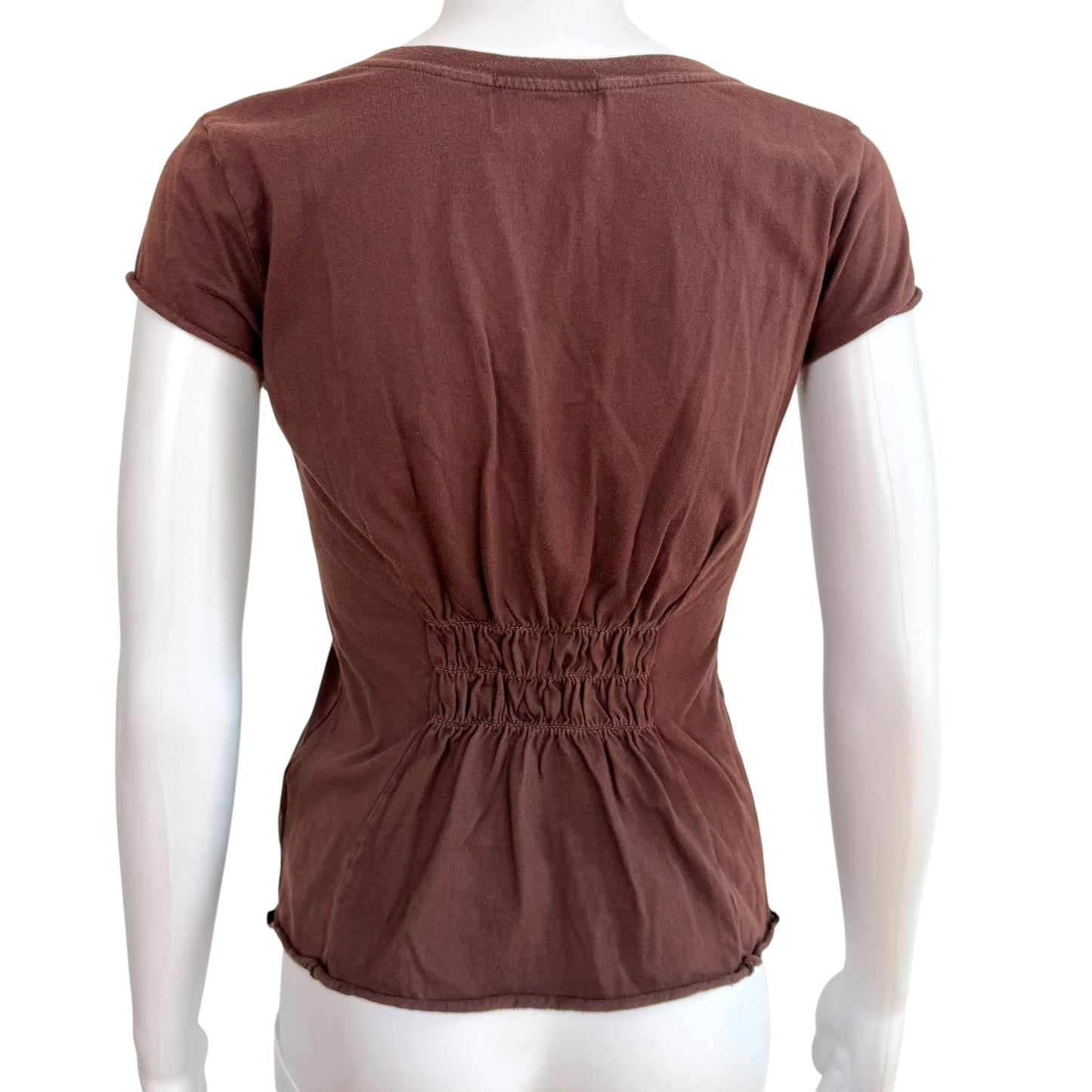 Juicy Couture Graphic T-Shirt Brown White Notched Neckline