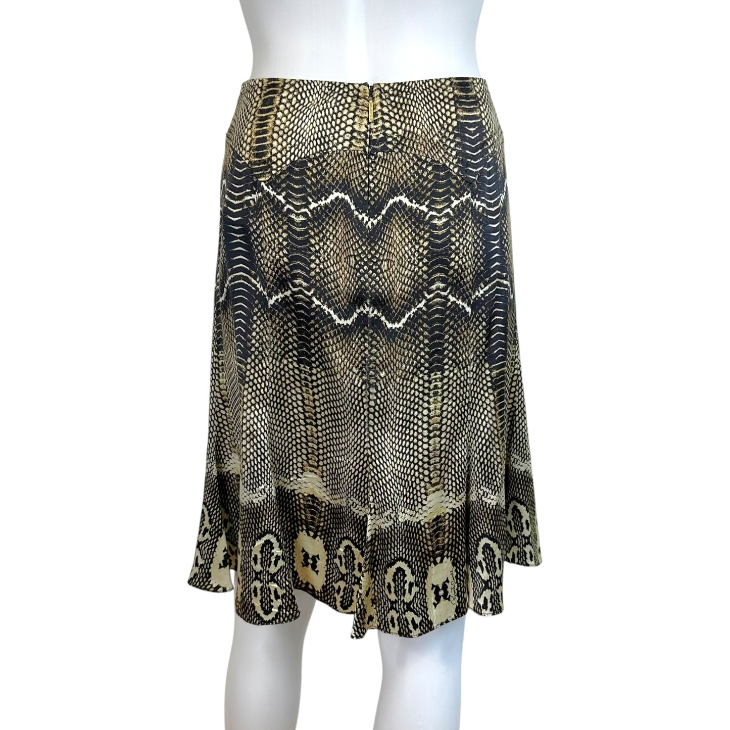 Roberto Cavalli F/W 2005 Black & Brown Python Print Silk Midi Skirt