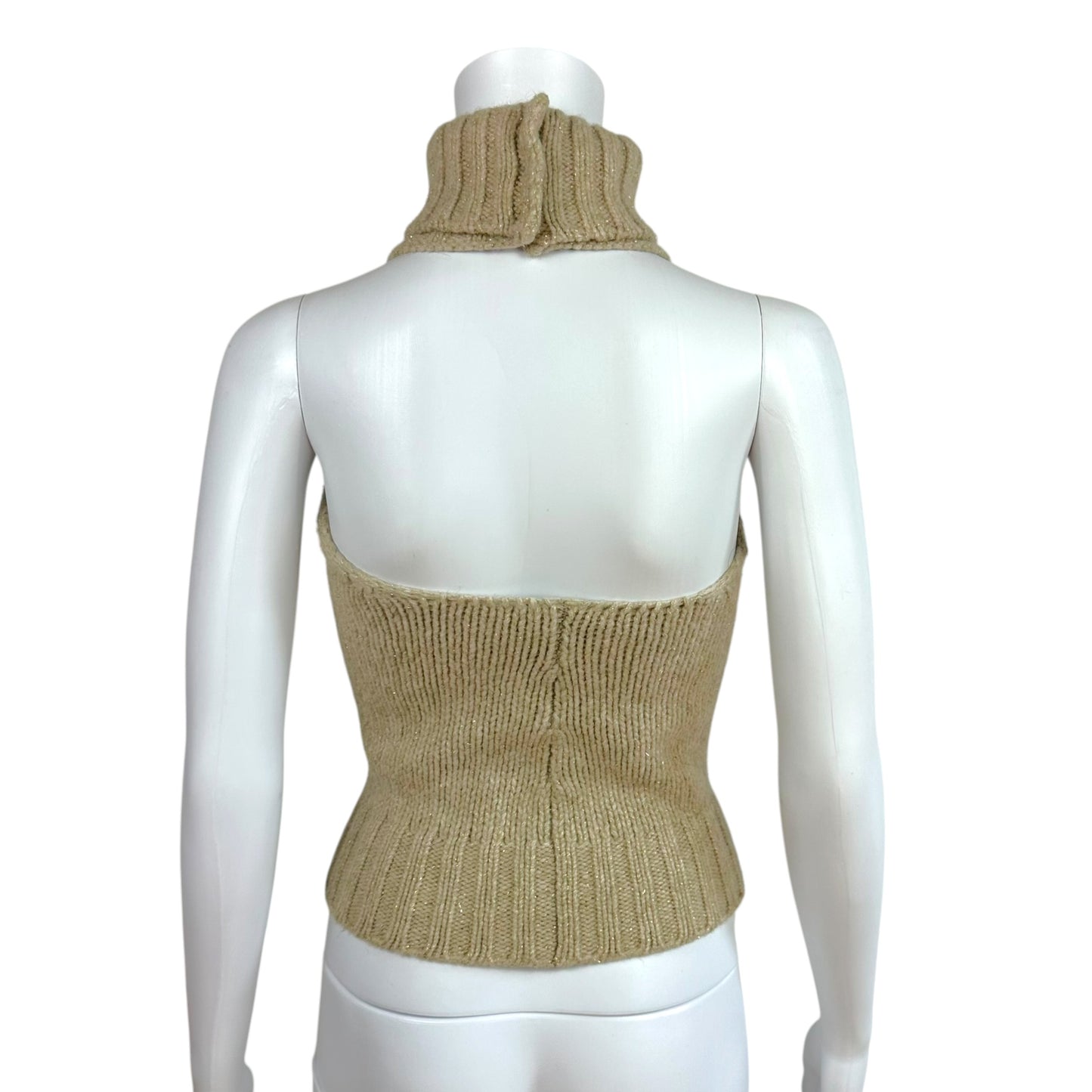 Dolce & Gabbana Oatmeal & Gold Knit Backless Sleeveless Turtleneck Top