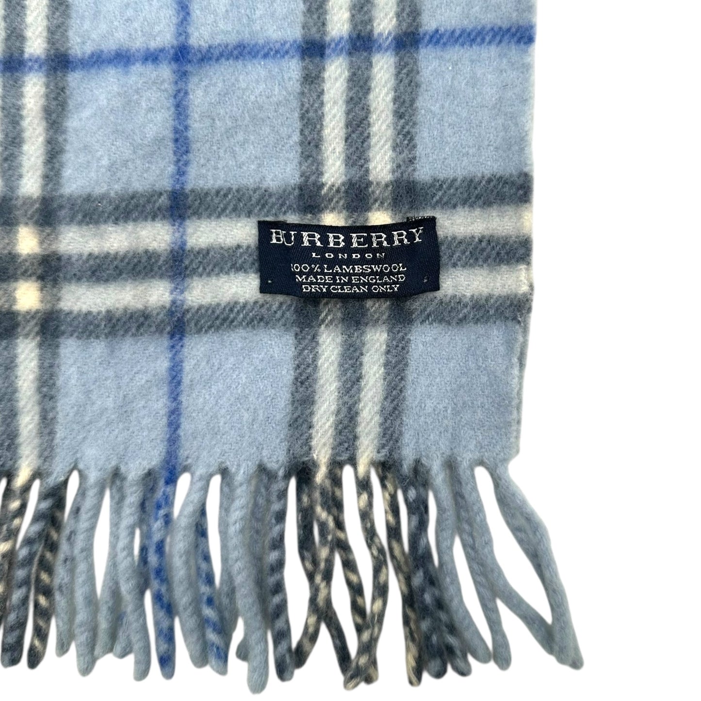 Burberry Light Blue Nova Check Plaid Wool Scarf