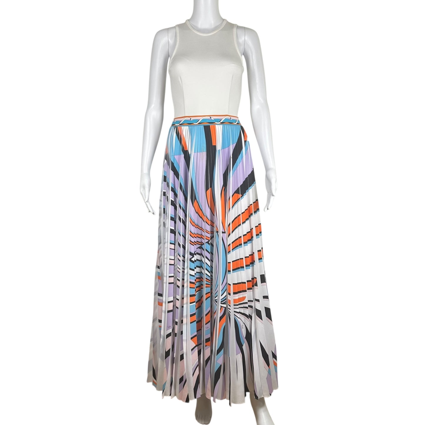 Emilio Pucci Pleated Multicolor Printed Silk Maxi Skirt
