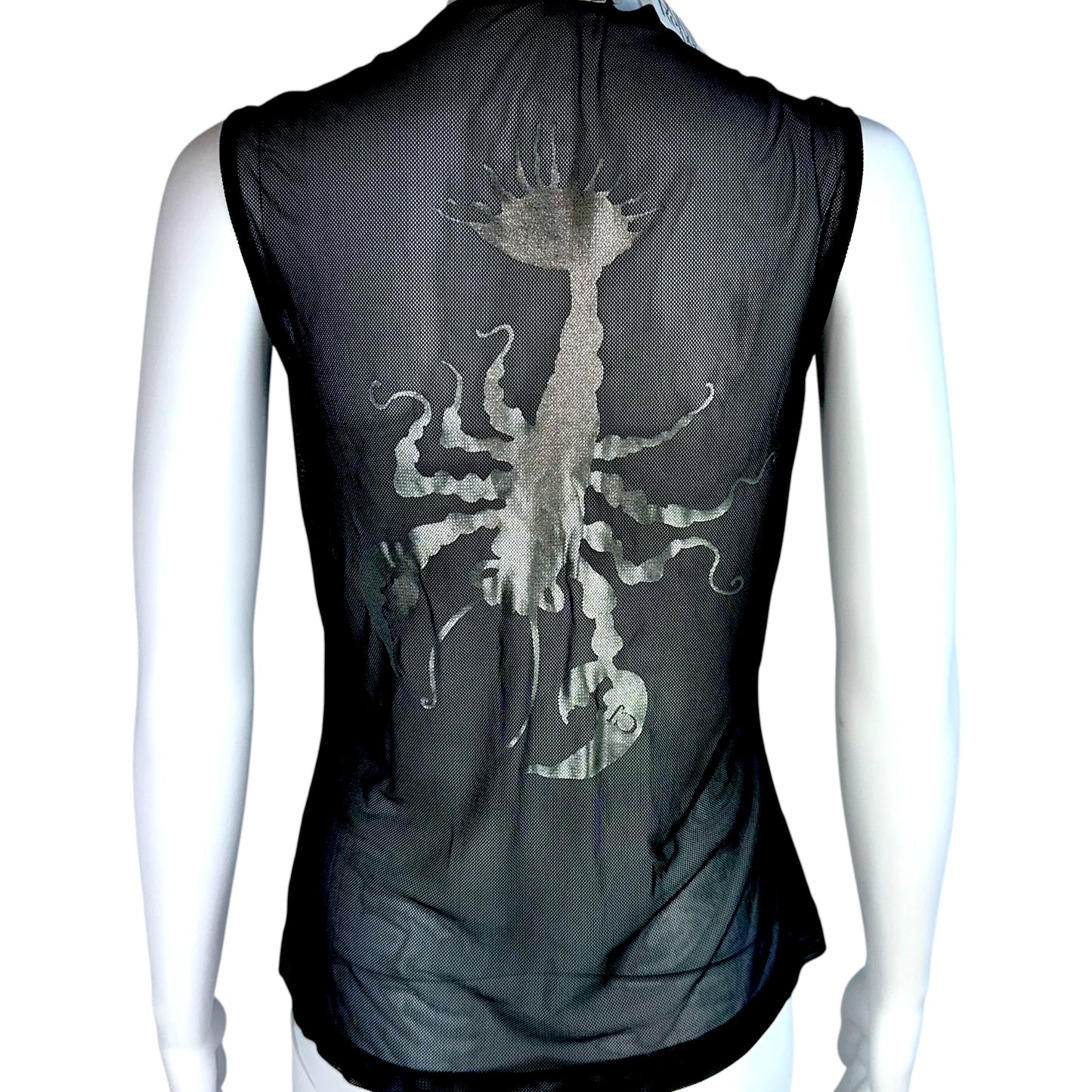 Roberto Cavalli Jeans Black & Silver Scorpio Mesh Back Tank Top
