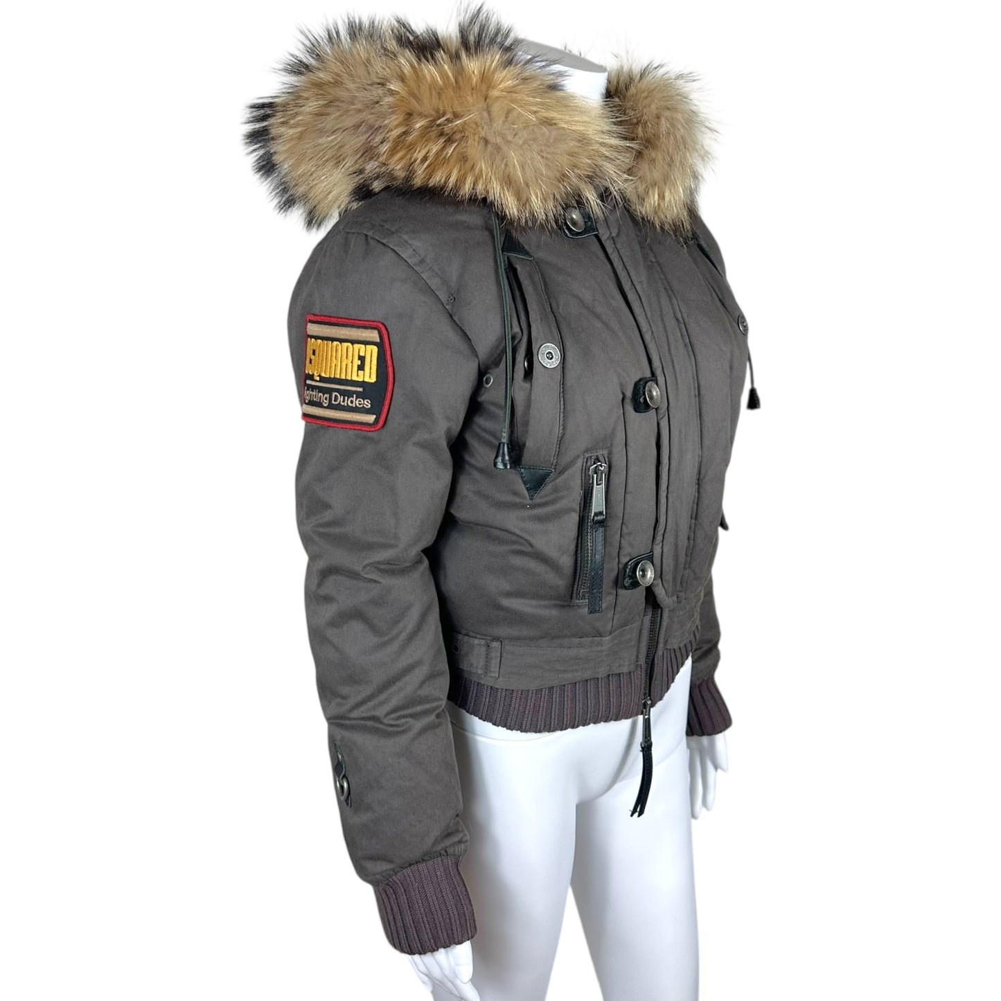 Dsquared2 Fox Fur Trim Down Fill Bomber Jacket