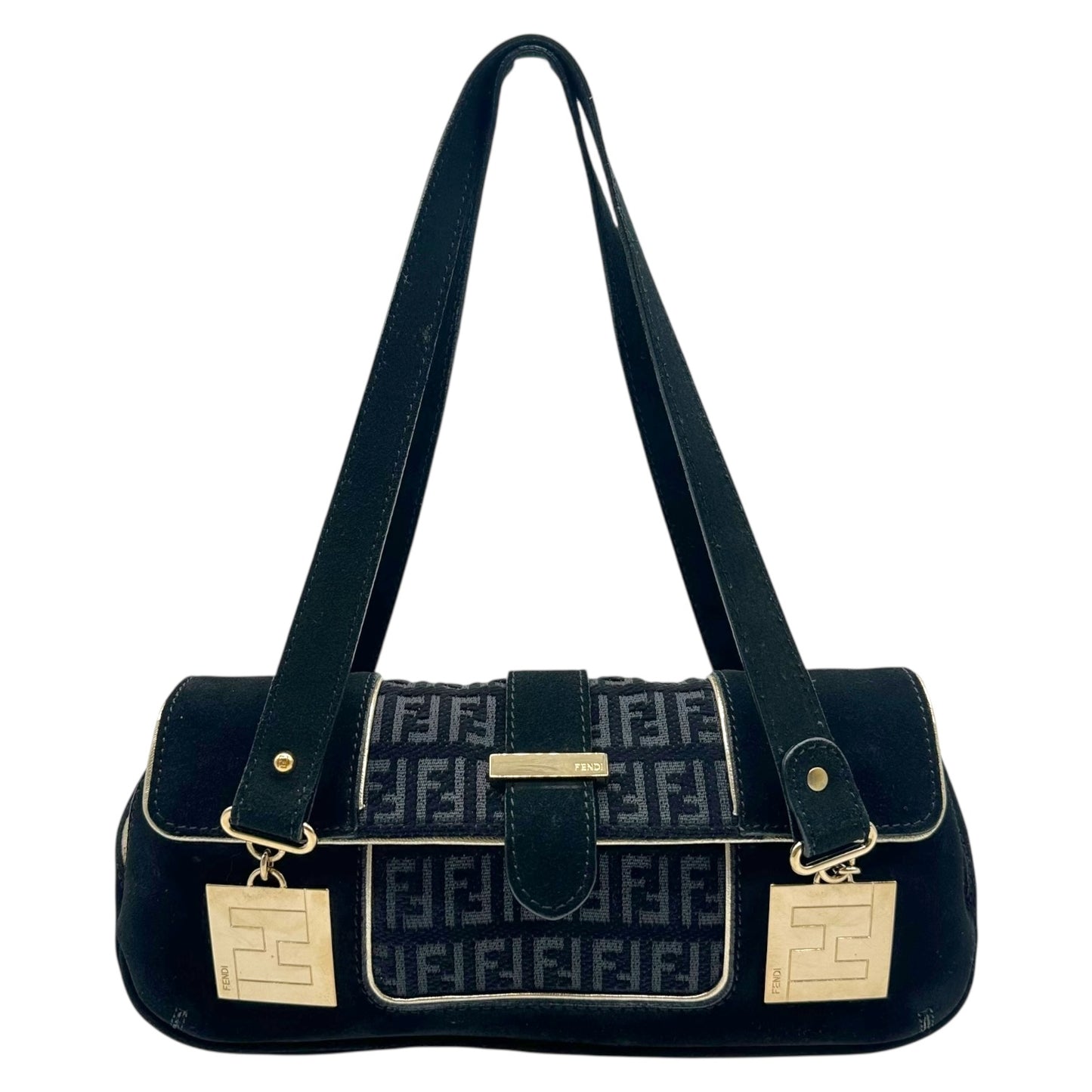 Fendi Black Velvet Zucchino Monogram East West Bag