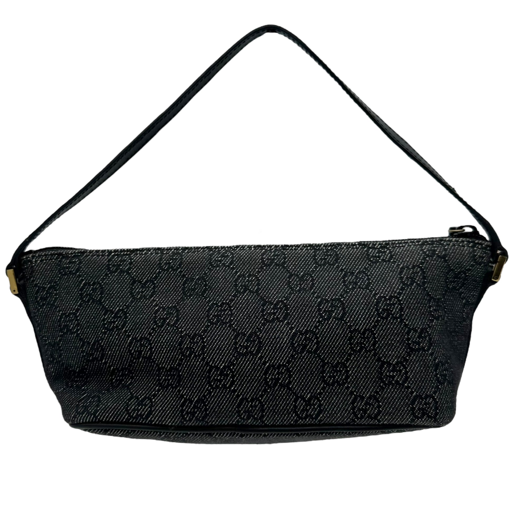 Gucci Gray Denim Monogram Pochette Bag - Outfit Repeater