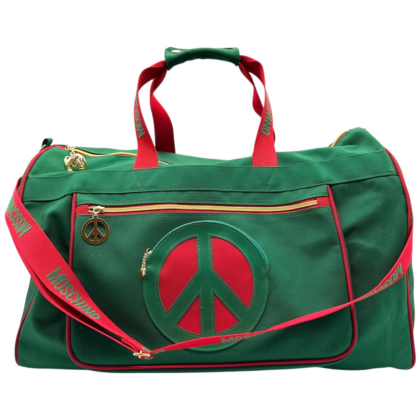 Moschino 90's Green & Red Peace Sign Large Duffle Bag