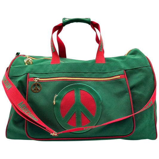 Moschino 90's Green & Red Peace Sign Large Duffle Bag