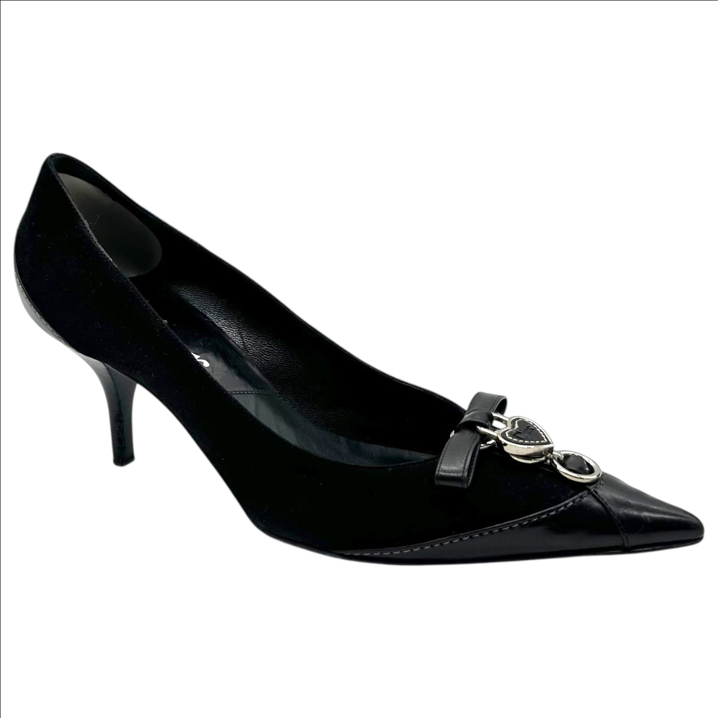 Christian Dior Black Suede Romantique Heart Charm Heels